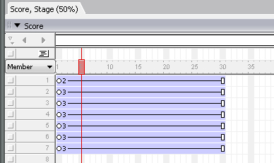 Αφού κλείσουμε τον paint editor, κάνουμε drag & drop με το ποντίκι το δεύτερο cast member πάνω στη σκηνή (περίπου στη μέση).