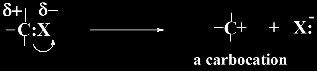 Ετερόλυση δεσμών άνθρακα Όταν ένας δεσμός άνθρακα διασπάται ετερολυτικά, ο άνθρακας μπορεί να φέρει είτε το θετικό (καρβοκατιόν) είτε το αρνητικό (καρβοανιόν) φορτίο.