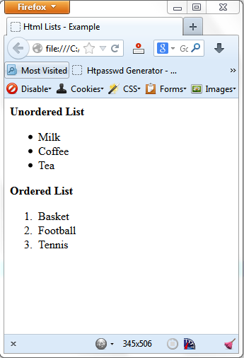 Λίστες (Παραδείγματα) Παράδειγμα 4: <b>unordered List</b> <ul> <li>milk</li> <li>coffee</li>