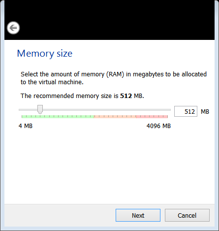 Create Virtual Machine - 2 Αν και η προτεινόμενη μνήμη είναι 512 MB, σας συνιστούμε να χρησιμοποιήσετε 1 GB για καλύτερη απόδοση της εικονικής μηχανής σας και