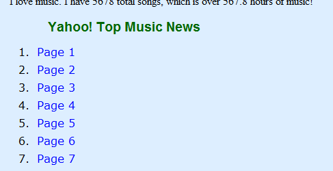 Exercise 2: Loop for Links The five Yahoo music links at the top of the page are redundant, so express them using a for loop.