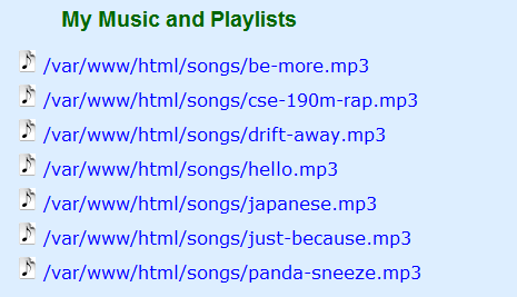 Exercise 6: List MP3 Files The page hard-codes the list of MP3 file names. Change it to read file names from the server.