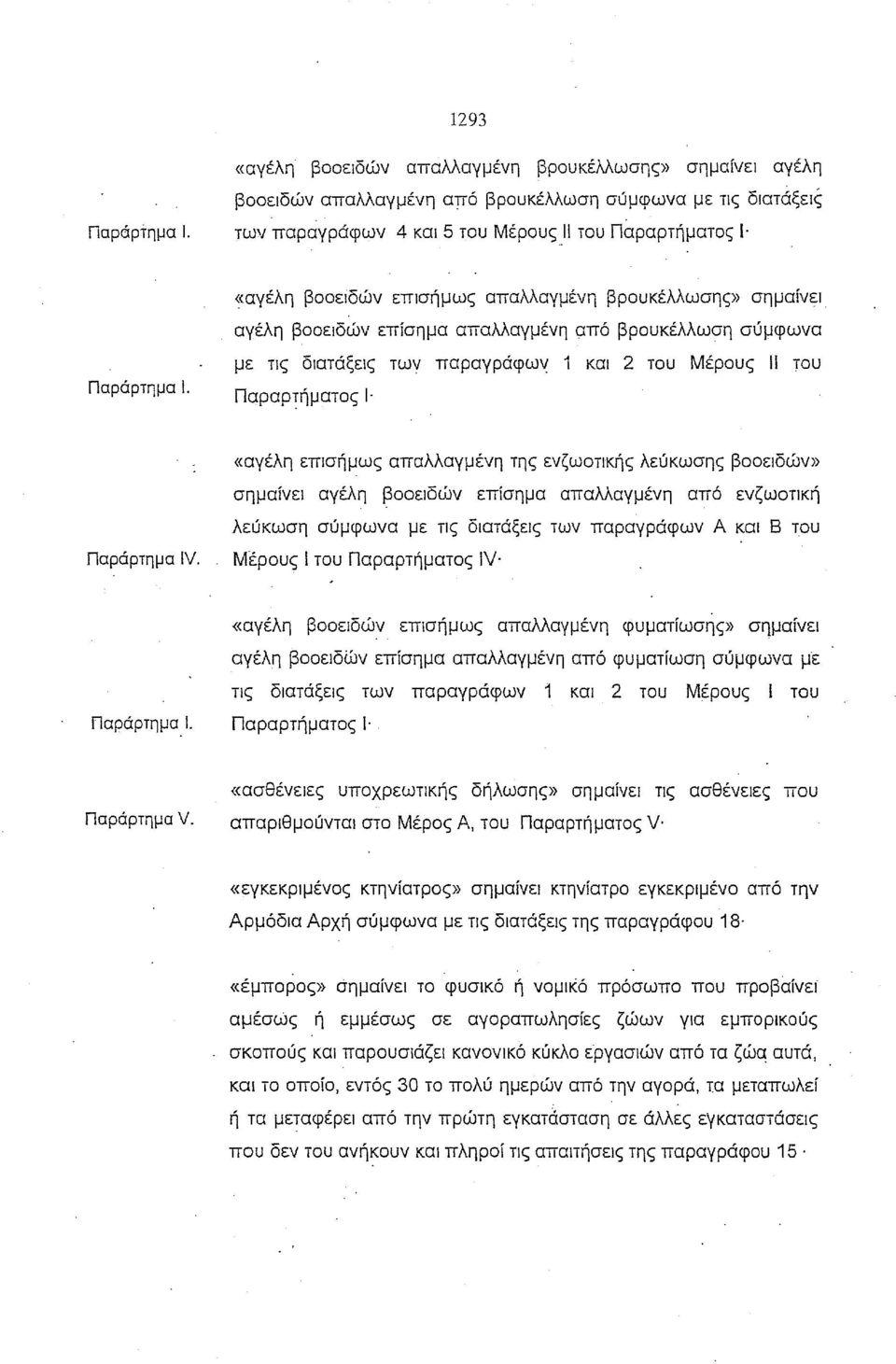 με τις διατάξεις τωυ παραγράφω\{ 1 και 2 του Μέρους 11 του Παραρ~ήματoς Ι «αγέλη επισήμως απαλλαγμένη της ενζωοτικής λεύκωσης βοοειδών» σημαίνει αγέλη βοοειδών επίσημα απαλλαγμένη από ενζωοτική