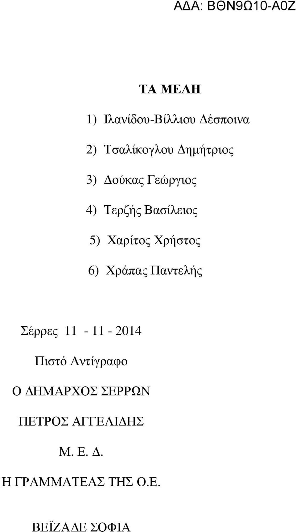 Χράπας Παντελής Σέρρες 11-11 - 2014 Πιστό Αντίγραφο Ο ΗΜΑΡΧΟΣ