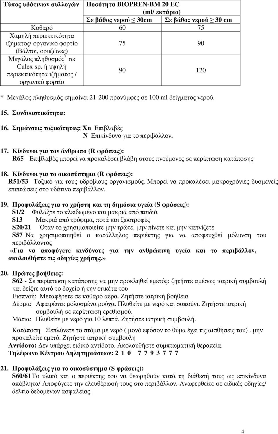 Σηµάνσεις τοξικότητας: Xn Επιβλαβές Ν Επικίνδυνο για το περιβάλλον. 17. Κίνδυνοι για τον άνθρωπο (R φράσεις): R65 Επιβλαβές µπορεί να προκαλέσει βλάβη στους πνεύµονες σε περίπτωση κατάποσης 18.