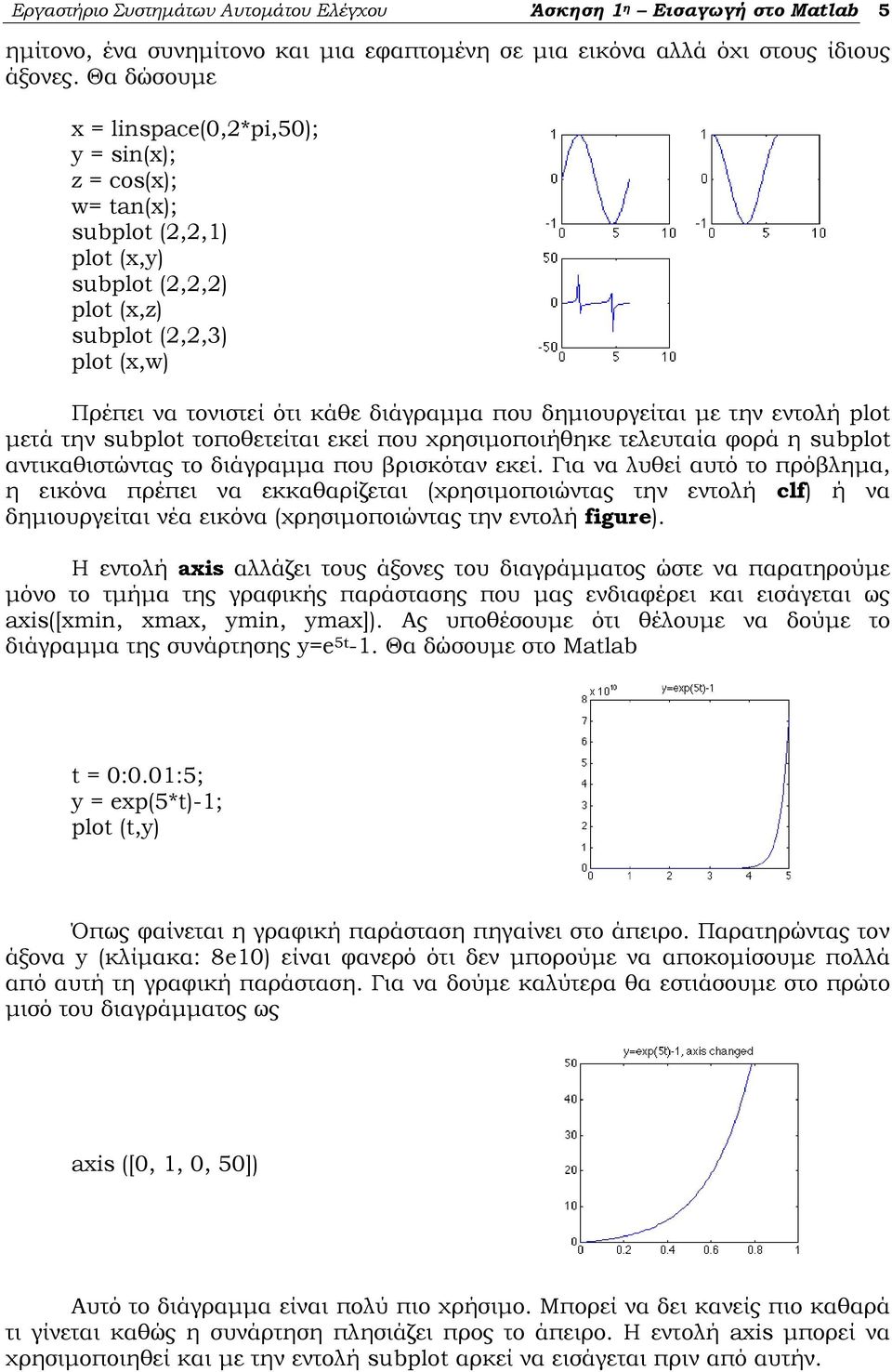 δημιουργείται με την εντολή plot μετά την subplot τοποθετείται εκεί που χρησιμοποιήθηκε τελευταία φορά η subplot αντικαθιστώντας το διάγραμμα που βρισκόταν εκεί.