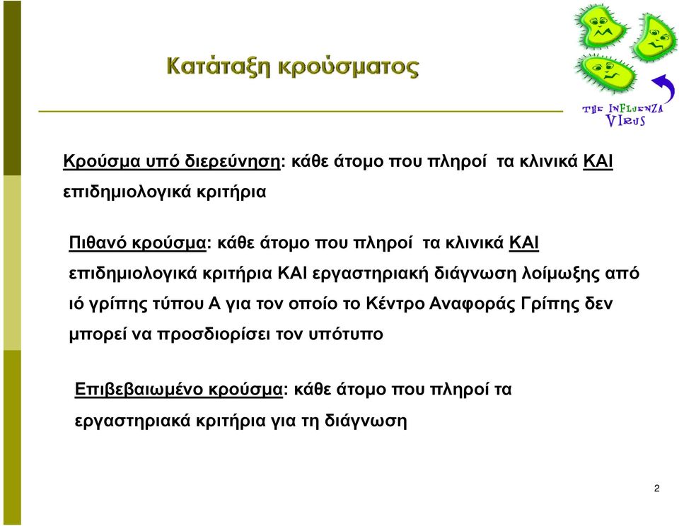 λοίμωξης από ιό γρίπης τύπου Α για τον οποίο το Κέντρο Αναφοράς Γρίπης δεν μπορεί να