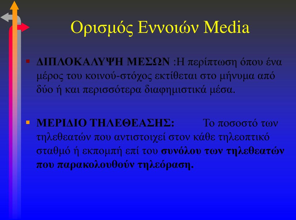 μέσα. ΜΕΡΙΔΙΟ ΤΗΛΕΘΕΑΣΗΣ: Το ποσοστό των τηλεθεατών που αντιστοιχεί στον κάθε