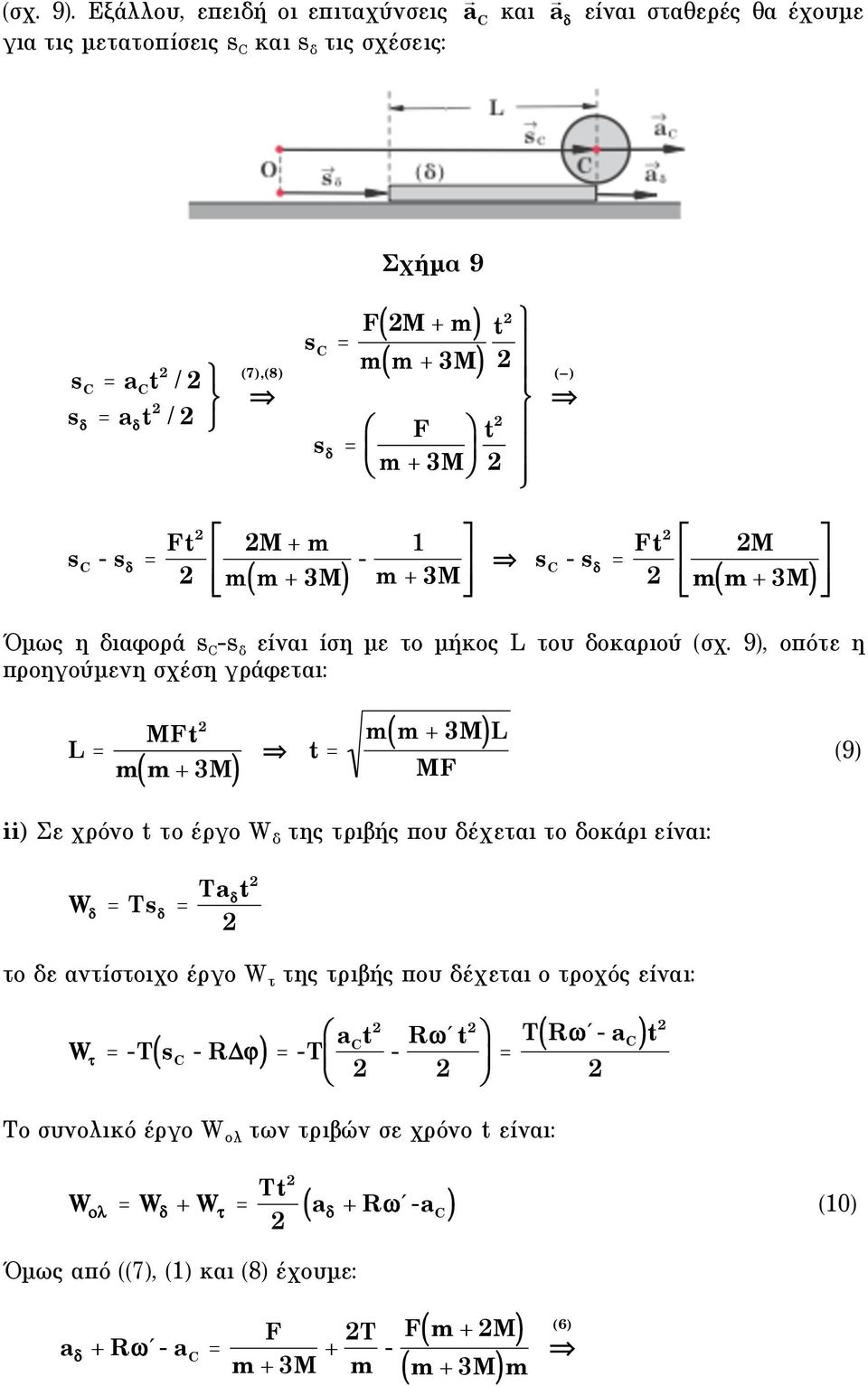 ) s - s = Ft M + m m m + 3M ' m + 3M ' ) - s - s = Ft M ' m m + 3M) ' Όµως η διαφορά s -s δ είναι ίση µε το µήκος L του δοκαριού σχ.