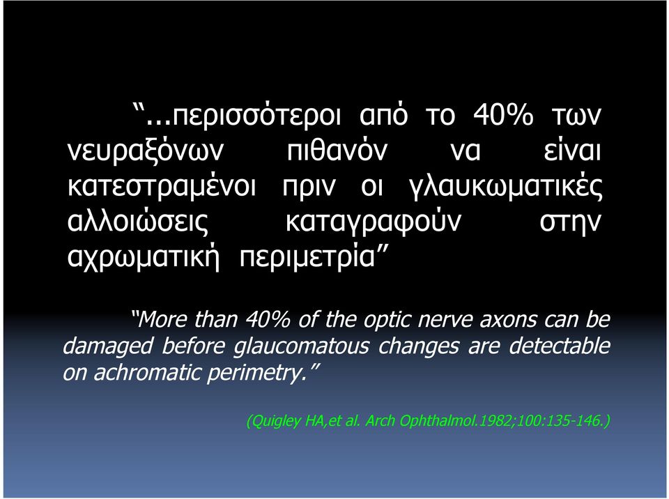 40% of the optic nerve axons can be damaged before glaucomatous changes are