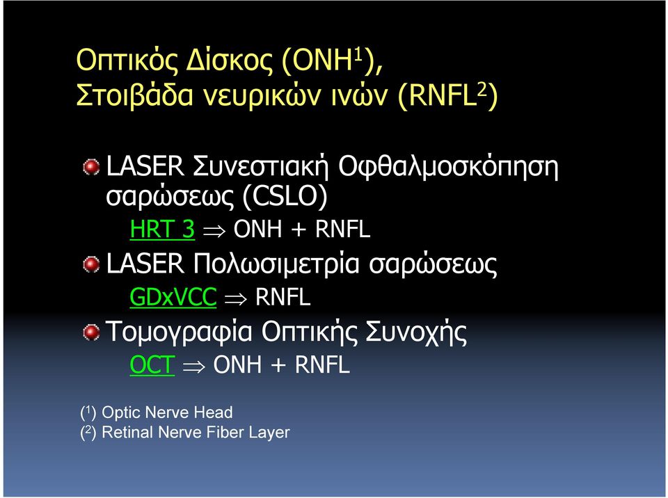 Πολωσιμετρία σαρώσεως GDxVCC RNFL Τομογραφία Οπτικής Συνοχής OCT