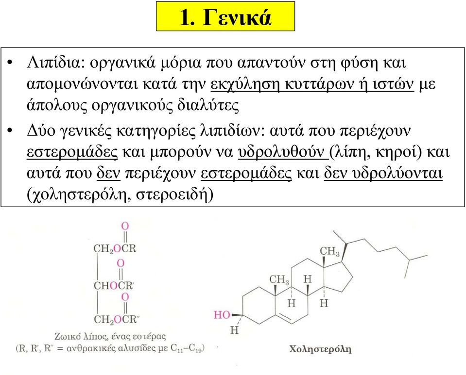 κατηγορίες λιπιδίων: αυτά που περιέχουν εστερομάδες και μπορούν να υδρολυθούν