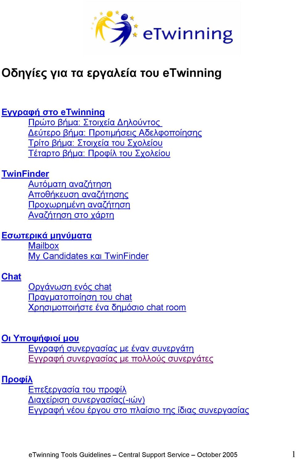 Οργάνωση ενός chat Πραγµατοποίηση του chat Χρησιµοποιήστε ένα δηµόσιο chat room Οι Υποψήφιοί µου Εγγραφή συνεργασίας µε έναν συνεργάτη Εγγραφή συνεργασίας µε πολλούς συνεργάτες
