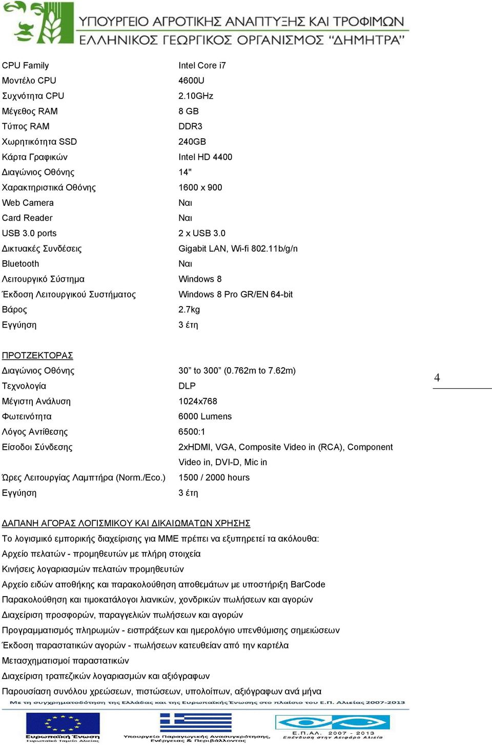 0 Δικτυακές Συνδέσεις Gigabit LAN, Wi-fi 802.11b/g/n Bluetooth Ναι Λειτουργικό Σύστημα Windows 8 Έκδοση Λειτουργικού Συστήματος Windows 8 Pro GR/EN 64-bit Βάρος 2.