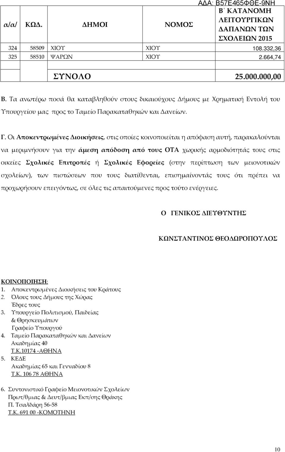 Οι Αποκεντρωμένες Διοικήσεις, στις οποίες κοινοποιείται η απόφαση αυτή, παρακαλούνται να μεριμνήσουν για την άμεση απόδοση από τους ΟΤΑ χωρικής αρμοδιότητάς τους στις οικείες Σχολικές Επιτροπές ή