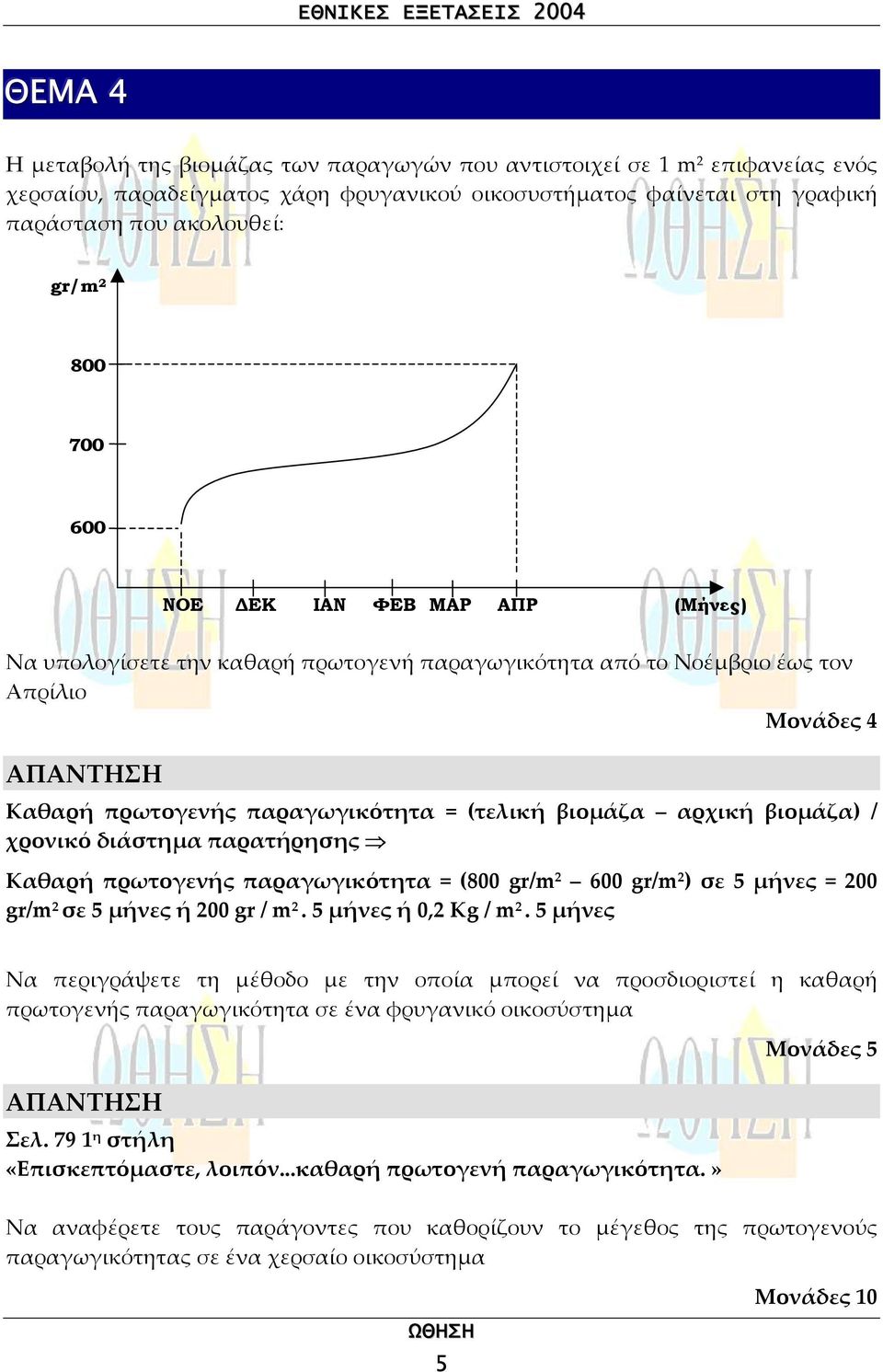 / χρονικό διάστηµα παρατήρησης Καθαρή πρωτογενής παραγωγικότητα = (800 gr/m 2 600 gr/m 2 ) σε 5 µήνες = 200 gr/m 2 σε 5 µήνες ή 200 gr / m 2. 5 µήνες ή 0,2 Κg / m 2.