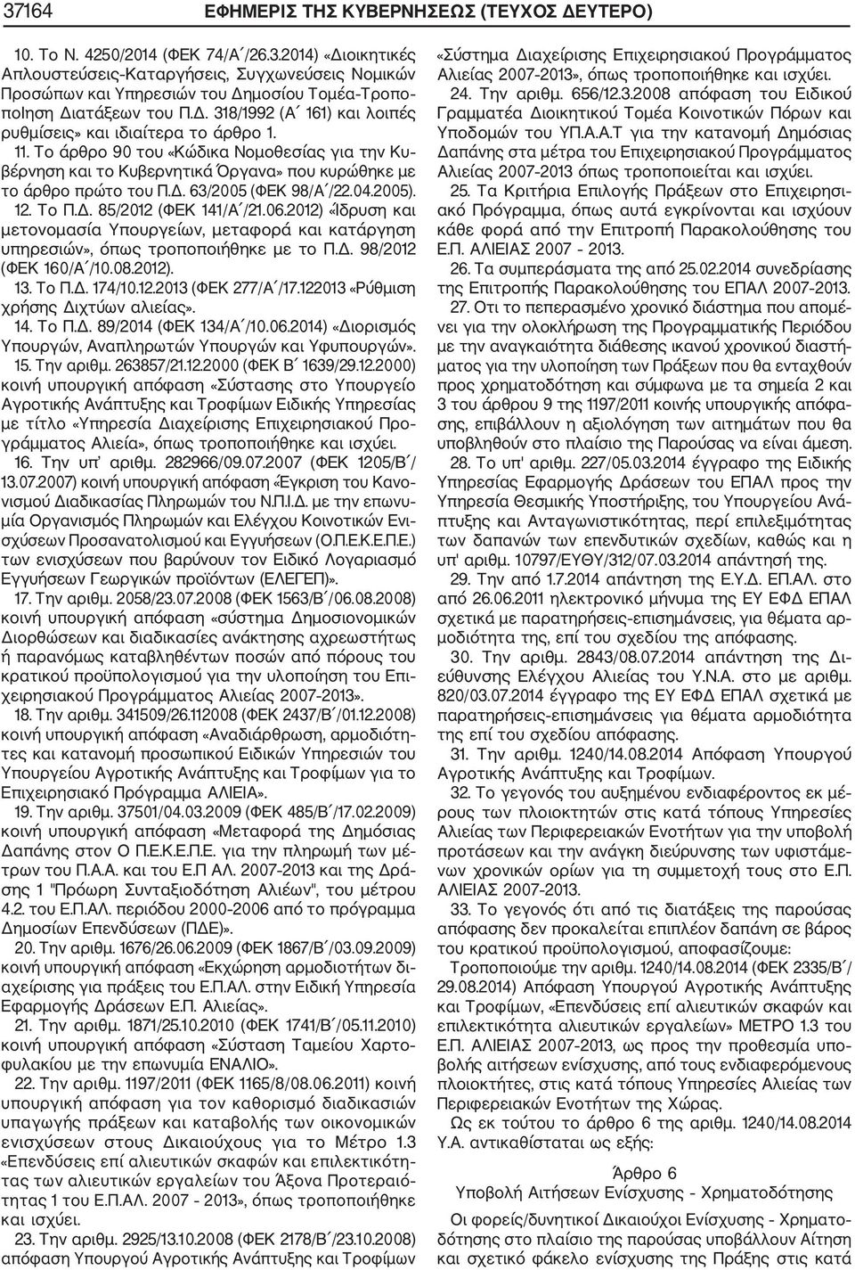 04.2005). 12. Το Π.Δ. 85/2012 (ΦΕΚ 141/Α /21.06.2012) «Ίδρυση και μετονομασία Υπουργείων, μεταφορά και κατάργηση υπηρεσιών», όπως τροποποιήθηκε με το Π.Δ. 98/2012 (ΦΕΚ 160/Α /10.08.2012). 13. Το Π.Δ. 174/10.