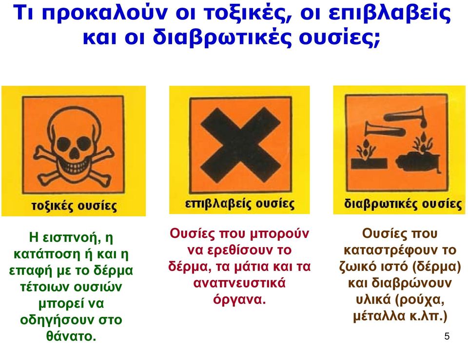 Ουσίες που μπορούν να ερεθίσουν το δέρμα, τα μάτια και τα αναπνευστικά όργανα.
