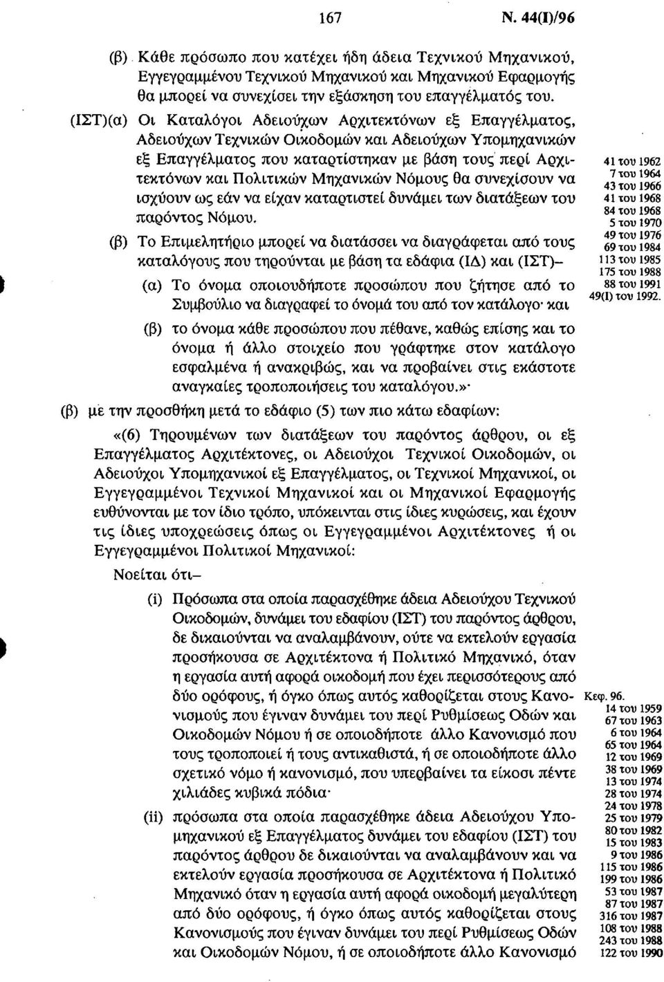 Πολιτικών Μηχανικών Νόμους θα συνεχίσουν να 4^ }^ ισχύουν ως εάν να είχαν καταρτιστεί δυνάμει των διατάξεων του 4ΐ του 1968 χτ f 84 του 1968 παρόντος Νομού.