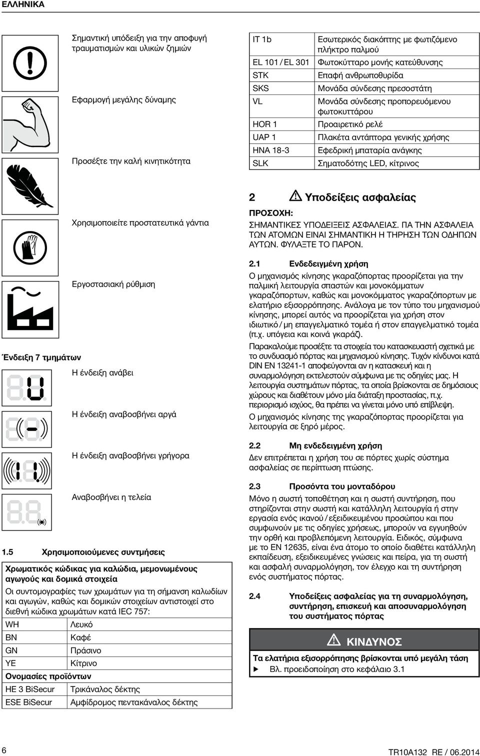 γενικής χρήσης Εφεδρική μπαταρία ανάγκης Σηματοδότης LED, κίτρινος Ένδειξη 7 τμημάτων Χρησιμοποιείτε προστατευτικά γάντια Εργοστασιακή ρύθμιση Η ένδειξη ανάβει Η ένδειξη αναβοσβήνει αργά Η ένδειξη