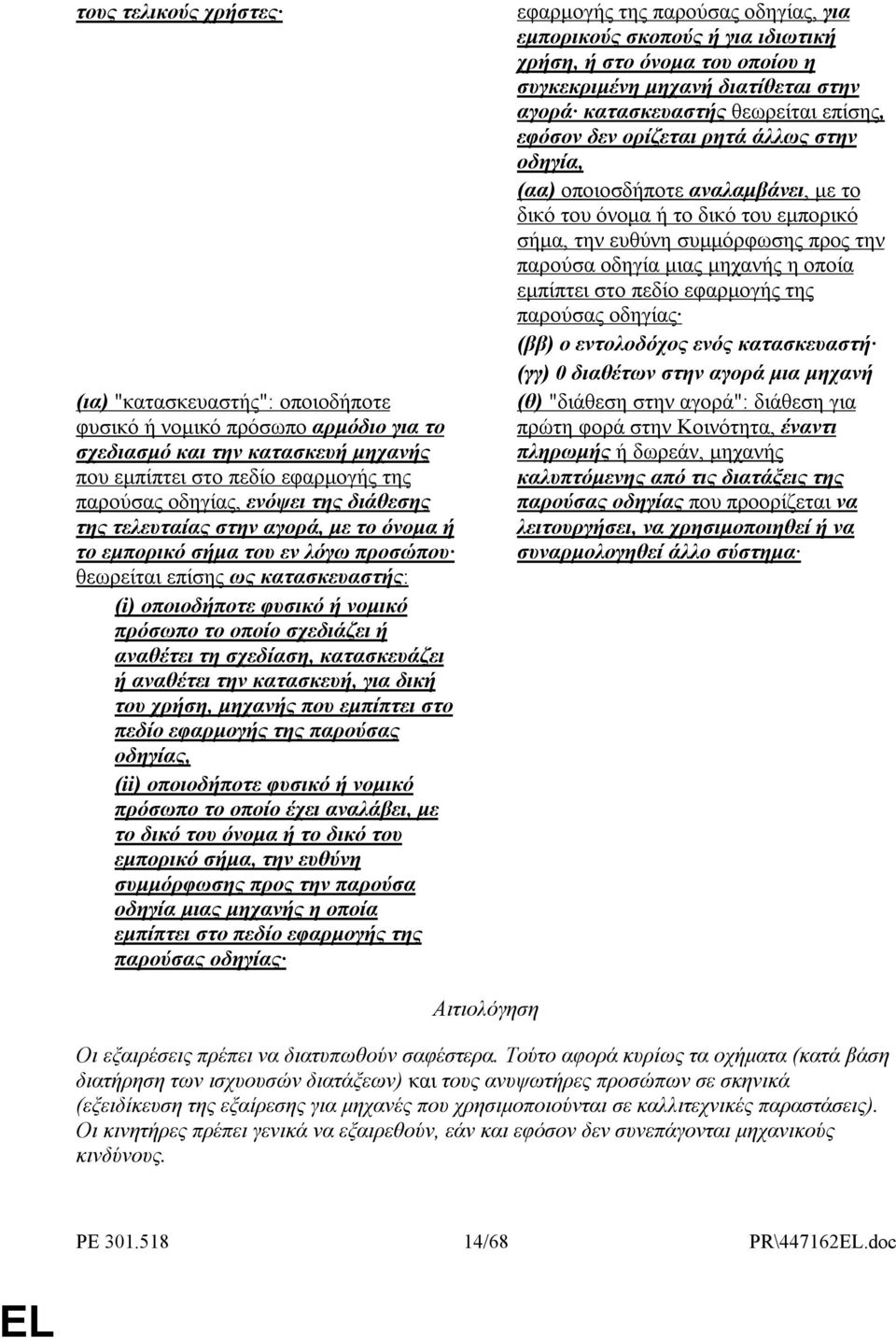 σχεδίαση, κατασκευάζει ή αναθέτει την κατασκευή, για δική του χρήση, µηχανής που εµπίπτει στο πεδίο εφαρµογής της παρούσας οδηγίας, (ii) οποιοδήποτε φυσικό ή νοµικό πρόσωπο το οποίο έχει αναλάβει, µε