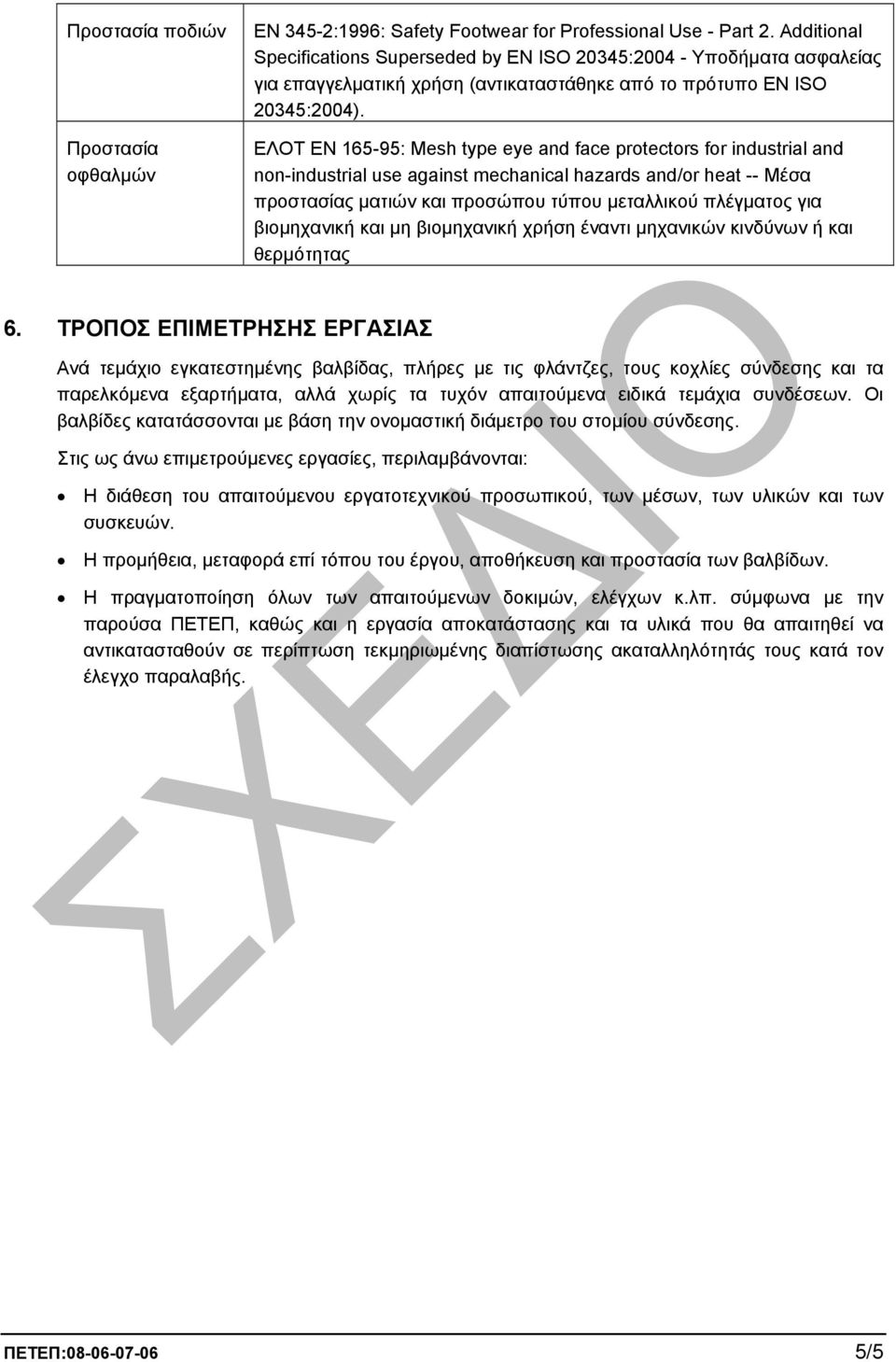 ΕΛΟΤ ΕΝ 165-95: Mesh type eye and face protectors for industrial and non-industrial use against mechanical hazards and/or heat -- Μέσα προστασίας µατιών και προσώπου τύπου µεταλλικού πλέγµατος για