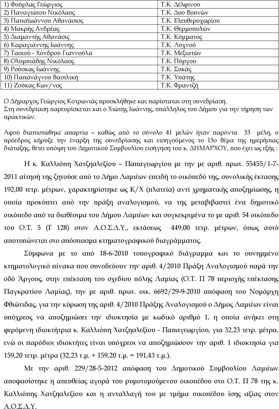 Στη συνεδρίαση αρευρίσκεται και ο Χιώτης Ιωάννης, υ άλληλος του ήµου για την τήρηση των ρακτικών.