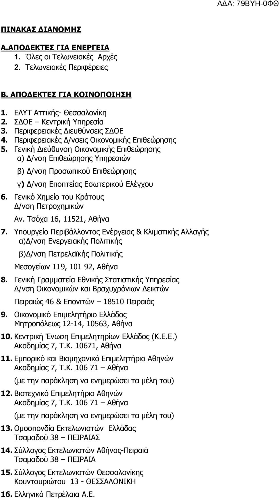 Γεληθή Γηεύζπλζε Νηθνλνκηθήο Δπηζεώξεζεο α) Γ/λζε Δπηζεώξεζεο πεξεζηώλ β) Γ/λζε Ξξνζωπηθνύ Δπηζεώξεζεο γ) Γ/λζε Δπνπηείαο Δζωηεξηθνύ Διέγρνπ 6. Γεληθό Σεκείν ηνπ Θξάηνπο Γ/λζε Ξεηξνρεκηθώλ Αλ.