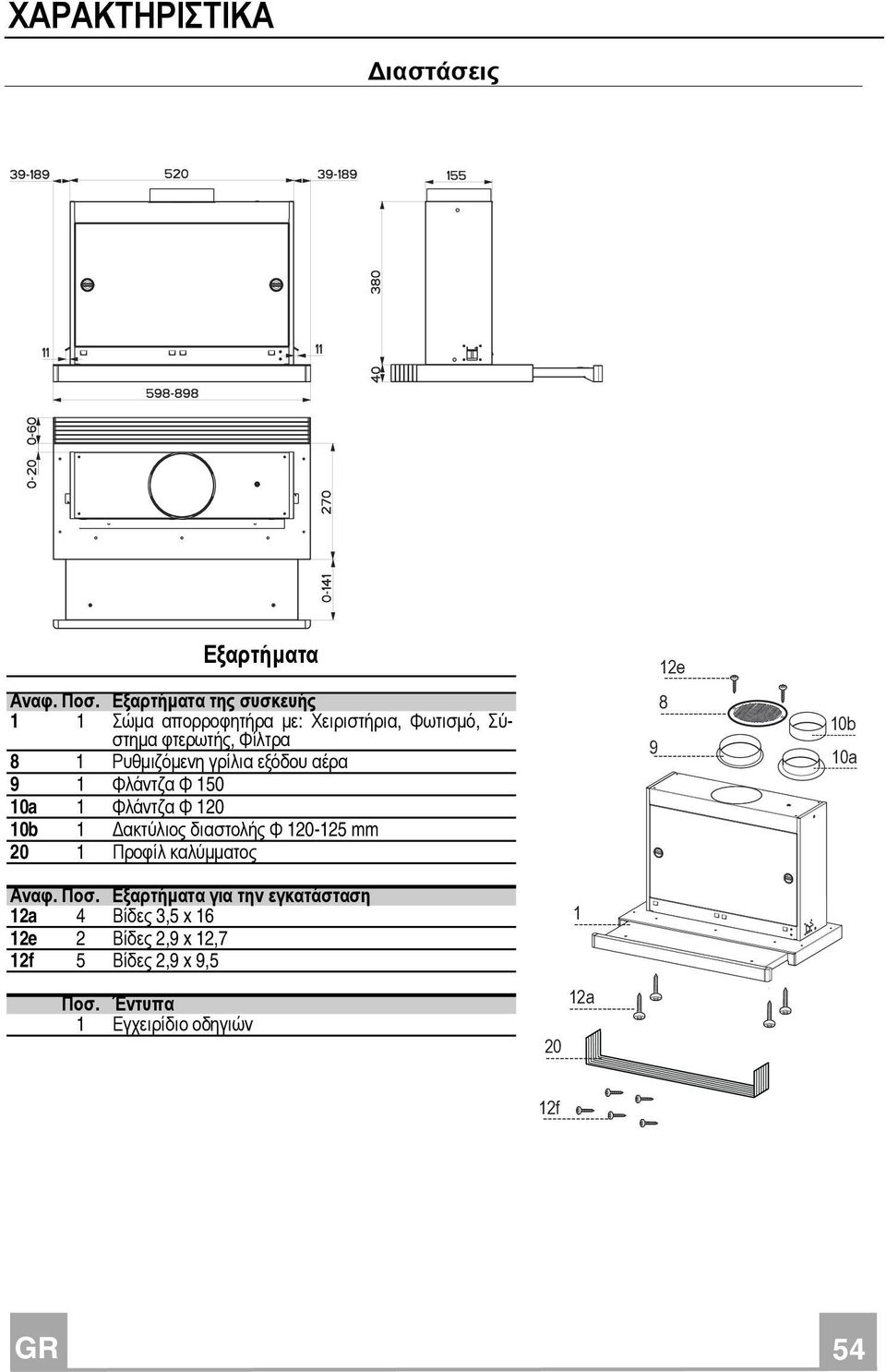 γρίλια εξόδου αέρα 9 1 Φλάντζα Φ 150 10a 1 Φλάντζα Φ 120 10b 1 ακτύλιος διαστολής Φ 120-125 mm 20 1 Προφίλ