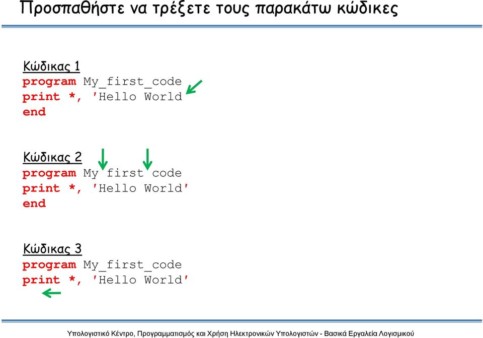 World Κώδικας 2 program My first code print *,