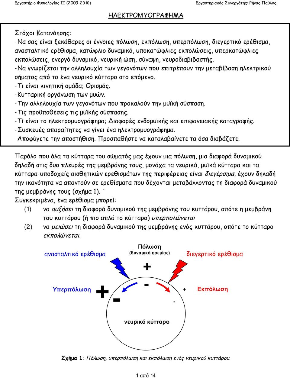 -Να γνωρίζεται την αλληλουχία των γεγονότων που επιτρέπουν την μεταβίβαση ηλεκτρικού σήματος από το ένα νευρικό κύτταρο στο επόμενο. -Τι είναι κινητική ομάδα; Ορισμός. -Κυτταρική οργάνωση των μυών.