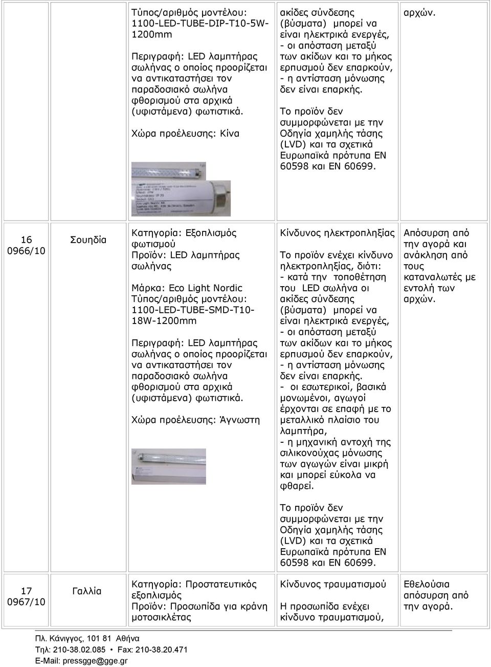 συμμορφώνεται με την Οδηγία χαμηλής τάσης (LVD) και τα σχετικά Ευρωπαϊκά πρότυπα EN 60598 και EN 60699.