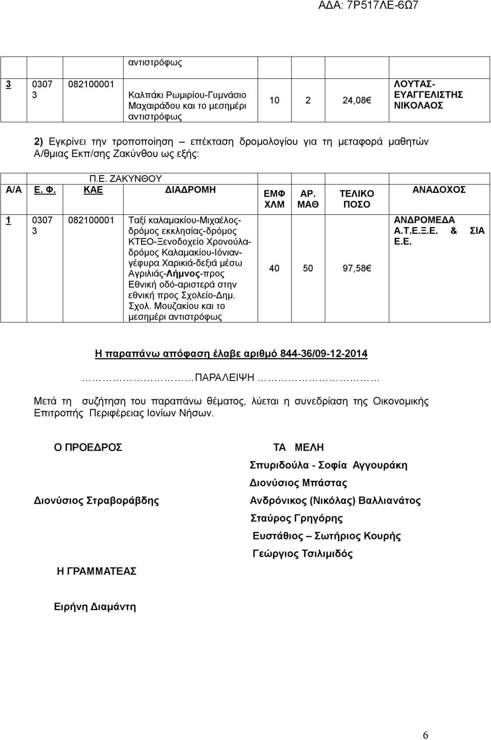 προς Σχολείο-Δημ. Σχολ. Μουζακίου και το μεσημέρι 40 50 97,58 ΑΝΔΡΟΜΕΔ