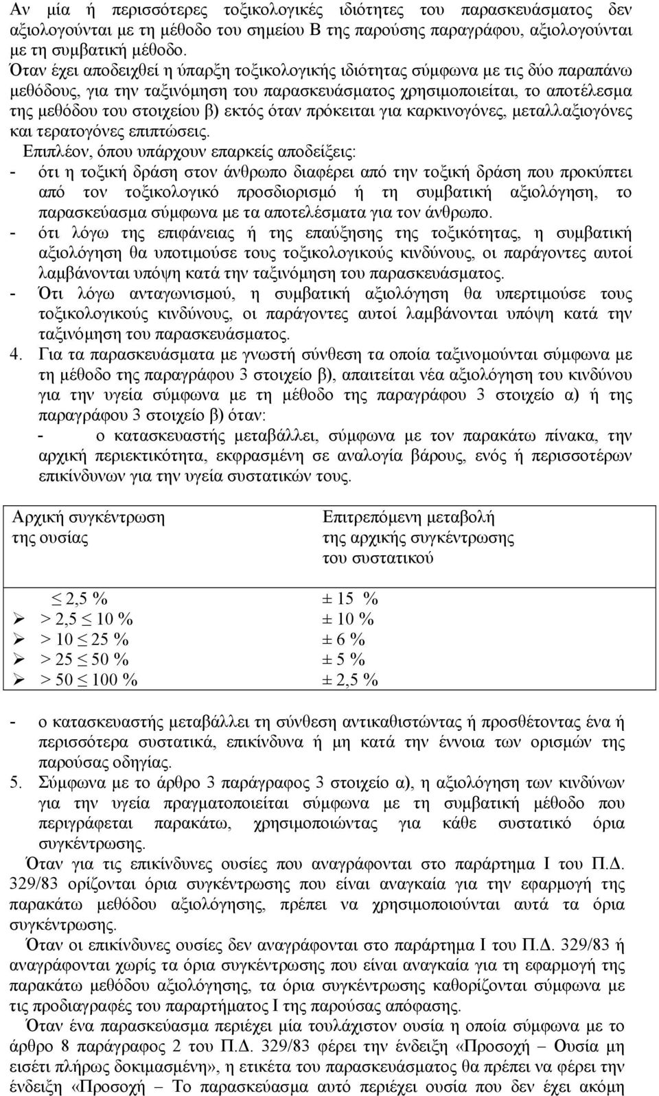 όταν πρόκειται για καρκινογόνες, µεταλλαξιογόνες και τερατογόνες επιπτώσεις.