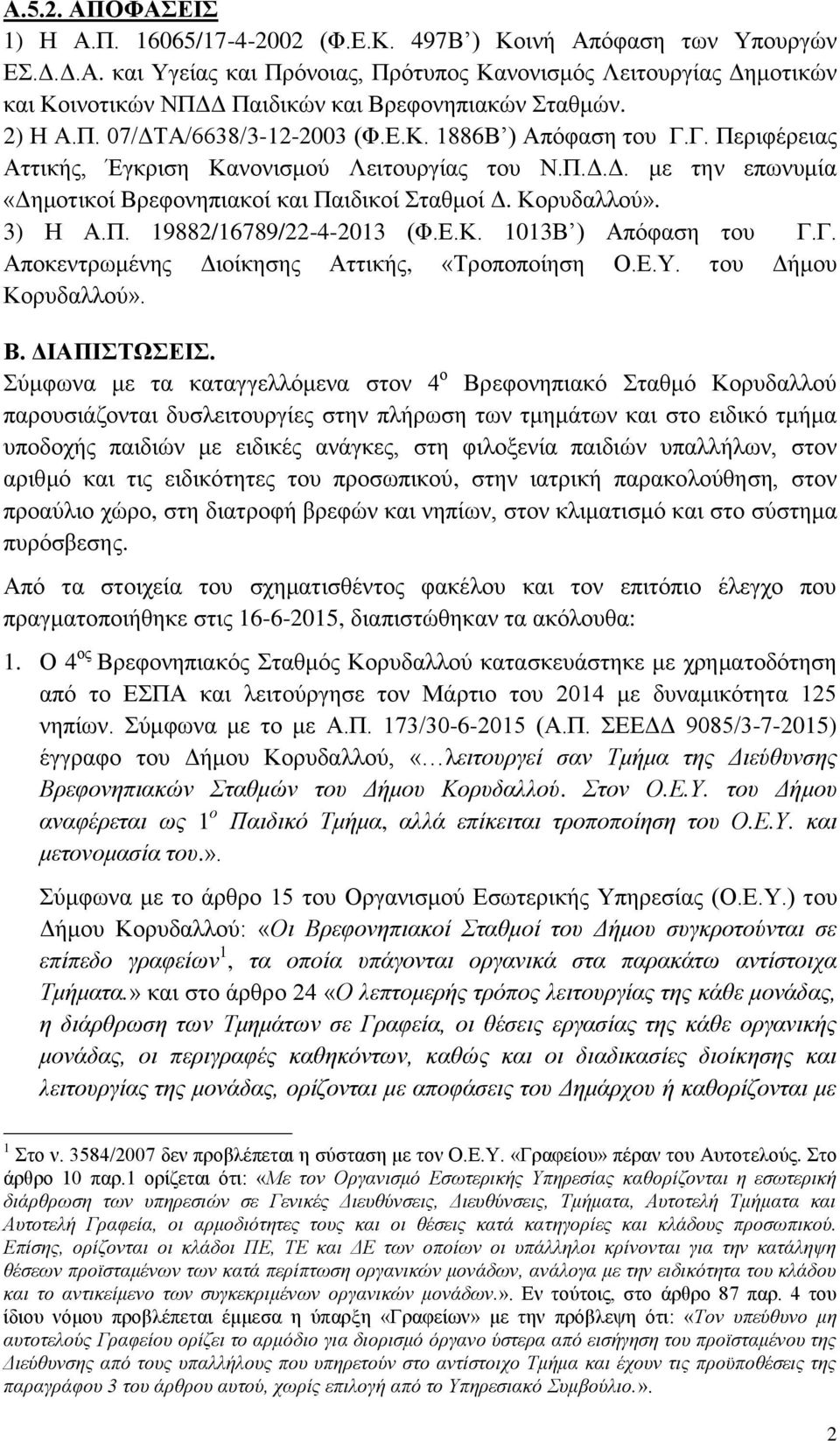 Κνξπδαιινύ». 3) Η Α.Π. 19882/16789/22-4-2013 (Φ.Δ.Κ. 1013Β ) Απόθαζε ηνπ Γ.Γ. Απνθεληξσκέλεο Γηνίθεζεο Αηηηθήο, «Τξνπνπνίεζε Ο.Δ.Υ. ηνπ Γήκνπ Κνξπδαιινύ». Β. ΓΙΑΠΙΣΩΔΙ.