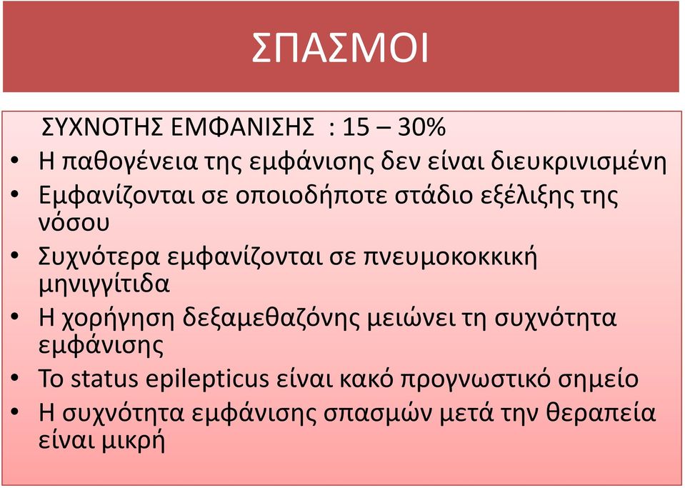 πνευμοκοκκική μηνιγγίτιδα Η χορήγηση δεξαμεθαζόνηςμειώνει τη συχνότητα εμφάνισης Το