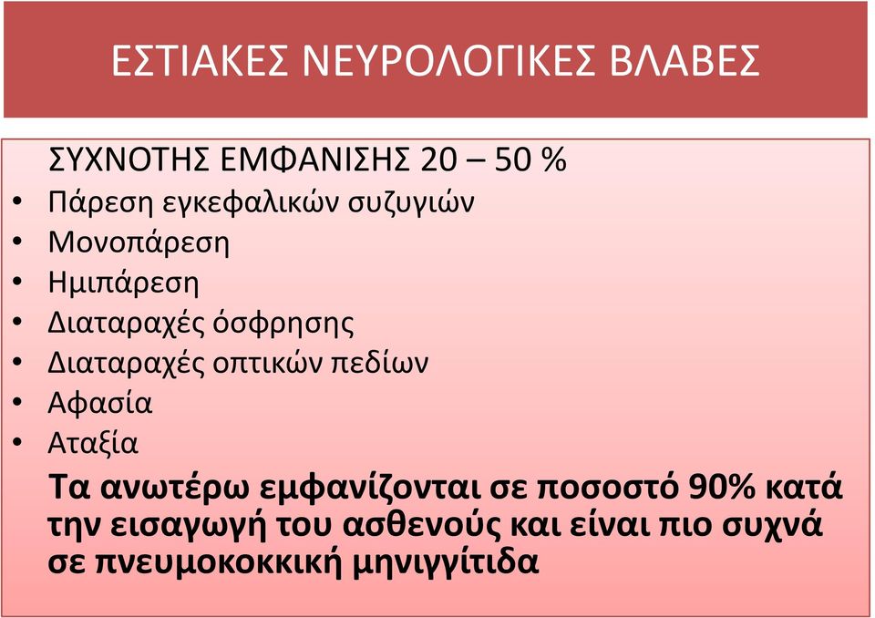 Διαταραχές οπτικών πεδίων Αφασία Αταξία Τα ανωτέρω εμφανίζονται σε