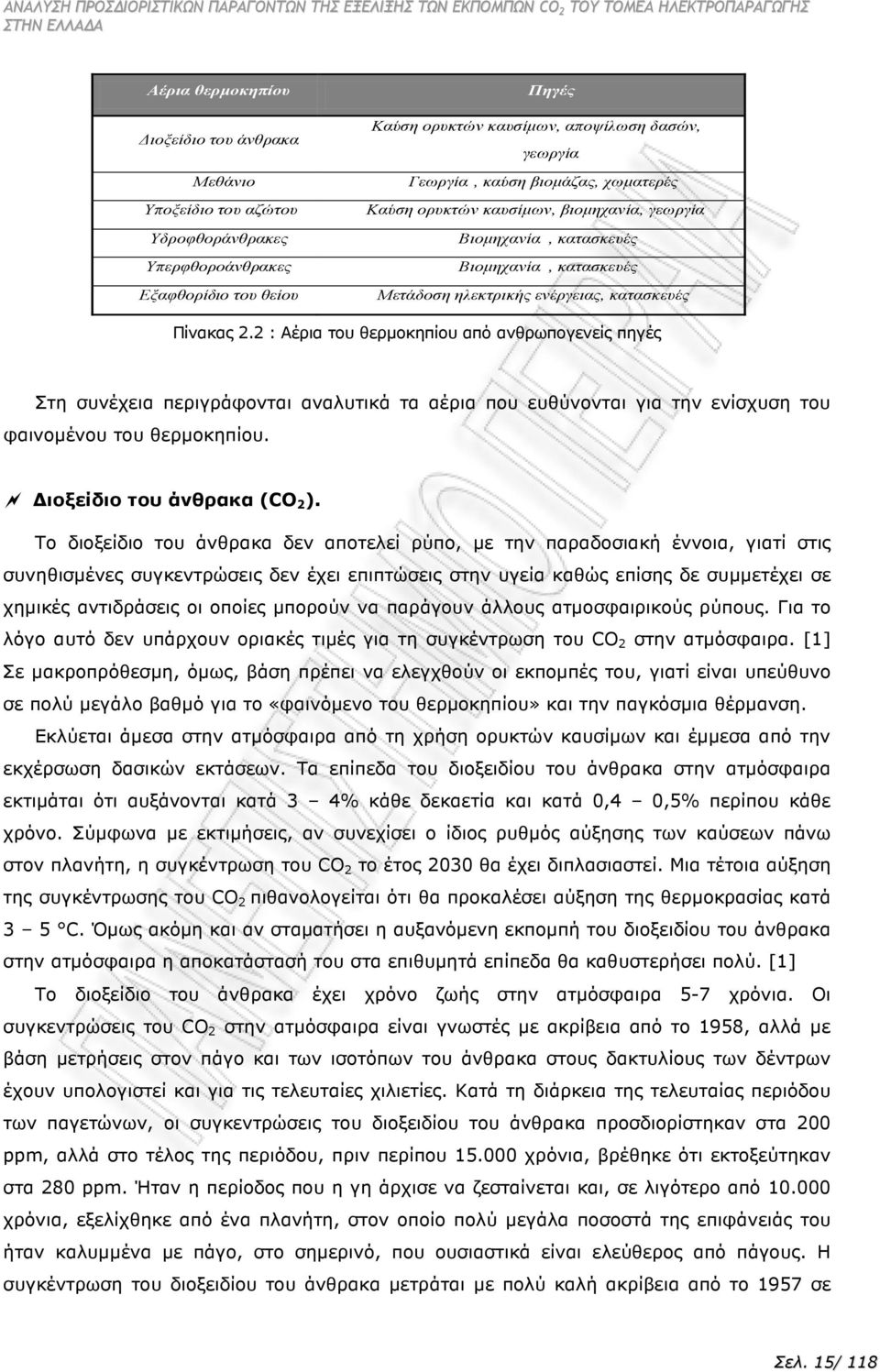 2 : Αέρια του θερµοκηπίου από ανθρωπογενείς πηγές Στη συνέχεια περιγράφονται αναλυτικά τα αέρια που ευθύνονται για την ενίσχυση του φαινοµένου του θερµοκηπίου. ιοξείδιο του άνθρακα CO 2.
