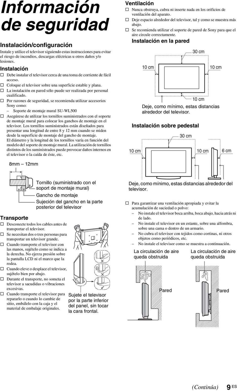 s La instalación en pared sólo puede ser realizada por personal cualificado.