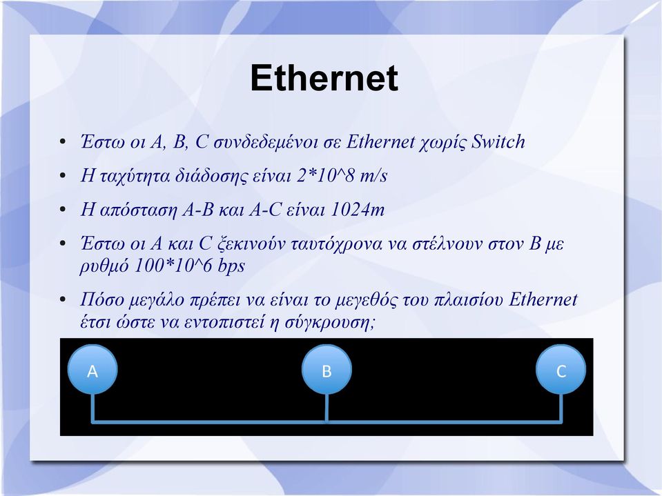 ξεκινούν ταυτόχρονα να στέλνουν στον Β με ρυθμό 100*10^6 bps Πόσο μεγάλο