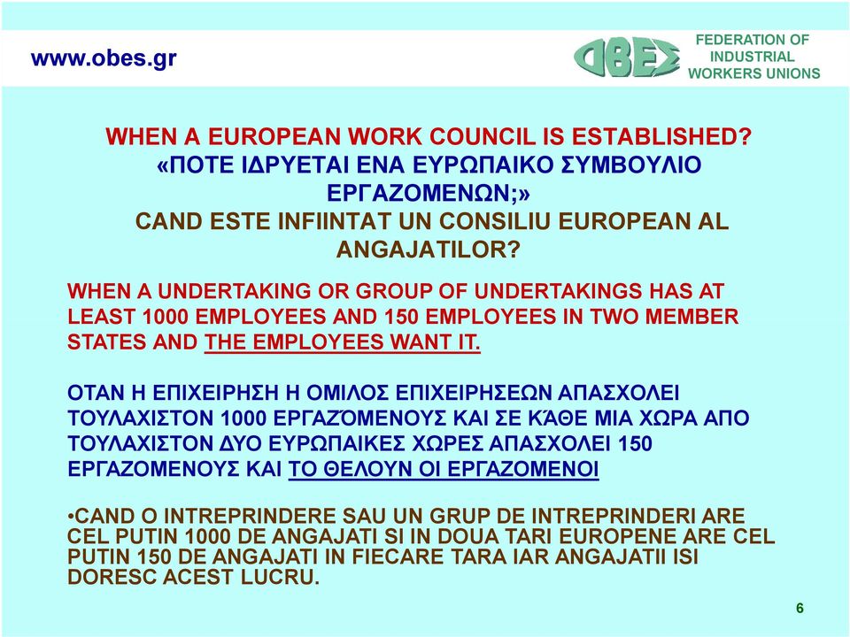 ΟΤΑΝ Η ΕΠΙΧΕΙΡΗΣΗ Η ΟΜΙΛΟΣ ΕΠΙΧΕΙΡΗΣΕΩΝ ΑΠΑΣΧΟΛΕΙ ΤΟΥΛΑΧΙΣΤΟΝ 1000 ΕΡΓΑΖΌΜΕΝΟΥΣ ΚΑΙ ΣΕ ΚΆΘΕ ΜΙΑ ΧΩΡΑ ΑΠΟ ΤΟΥΛΑΧΙΣΤΟΝ ΔΥΟ ΕΥΡΩΠΑΙΚΕΣ ΧΩΡΕΣ ΑΠΑΣΧΟΛΕΙ 150 ΕΡΓΑΖΟΜΕΝΟΥΣ ΚΑΙ