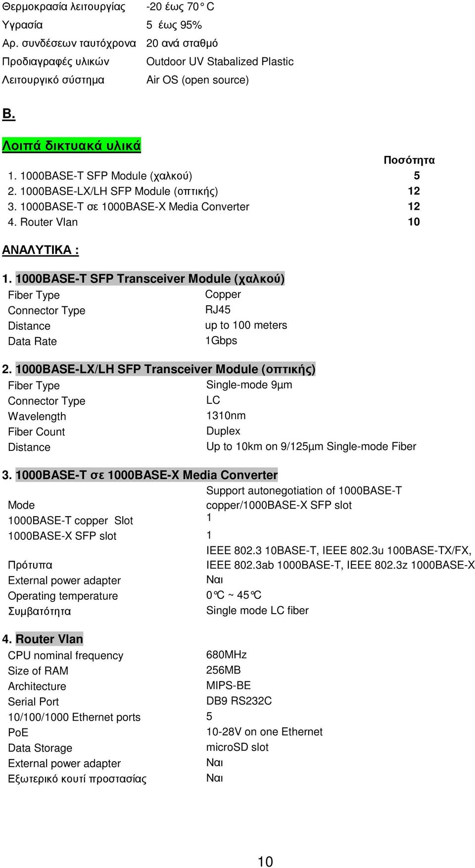 1000BASE-T SFP Transceiver Module (χαλκού) Fiber Type Copper Connector Type RJ45 Distance up to 100 meters Data Rate 1Gbps 2.