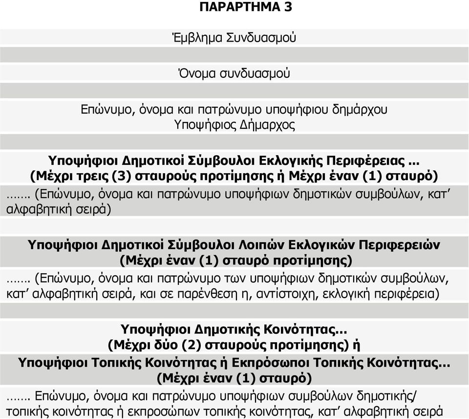 (Επώνυμο, όνομα και πατρώνυμο των υποψήφιων δημοτικών συμβούλων, κατ αλφαβητική σειρά, και σε παρένθεση η, αντίστοιχη, εκλογική περιφέρεια) Υποψήφιοι Δημοτικής Κοινότητας (Μέχρι δύο (2)