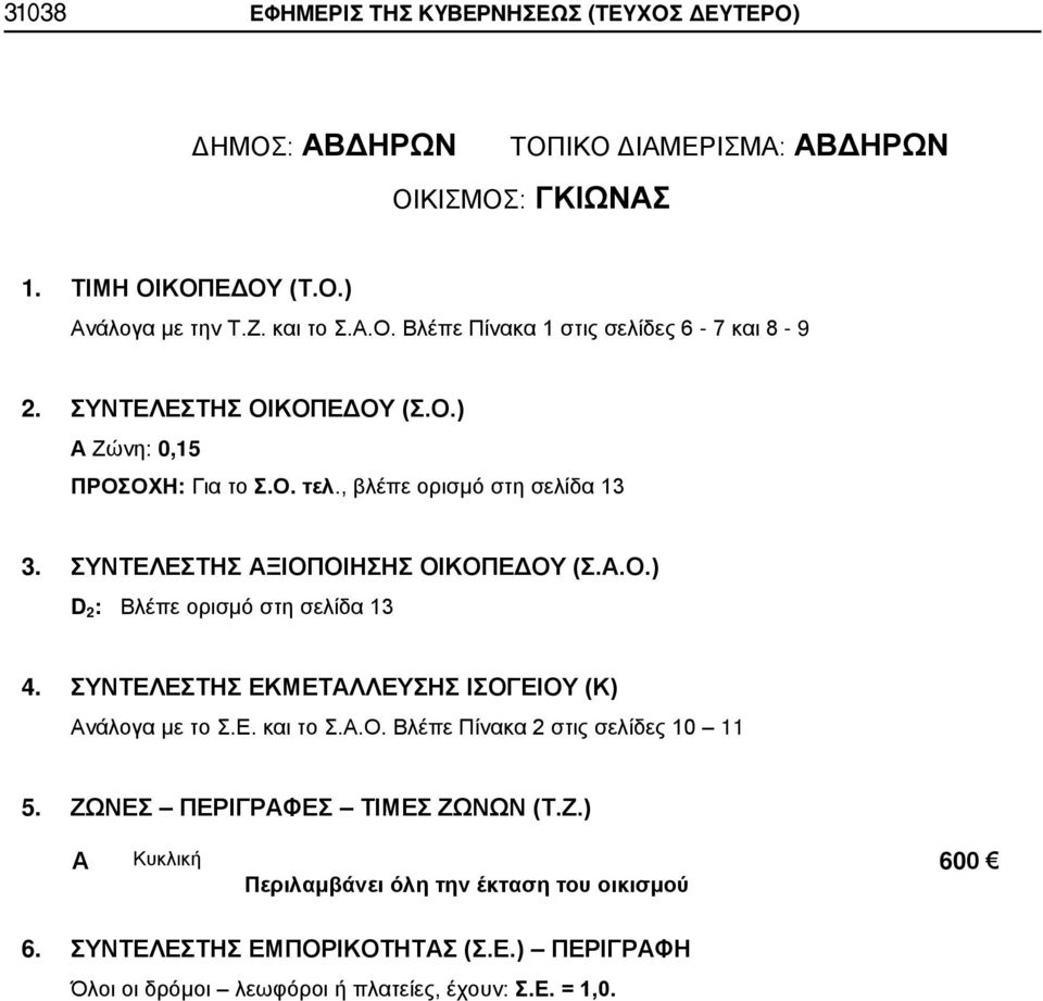 , βλέπε ορισμό στη σελίδα 13 3. ΣΥΝΤΕΛΕΣΤΗΣ ΞΙΟΠΟΙΗΣΗΣ ΟΙΚΟΠΕΔΟΥ (Σ..Ο.) D 2 : Βλέπε ορισμό στη σελίδα 13 4.
