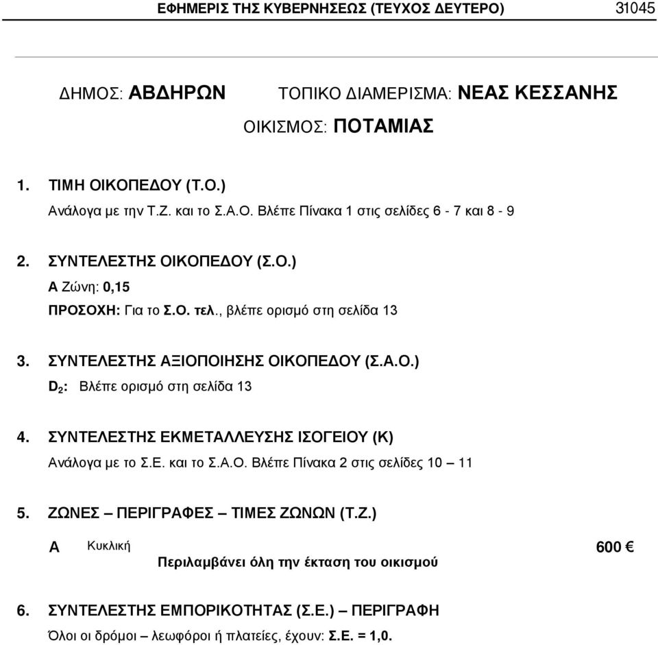 Ο. τελ., βλέπε ορισμό στη σελίδα 13 3. ΣΥΝΤΕΛΕΣΤΗΣ ΞΙΟΠΟΙΗΣΗΣ ΟΙΚΟΠΕΔΟΥ (Σ..Ο.) D 2 : Βλέπε ορισμό στη σελίδα 13 4.