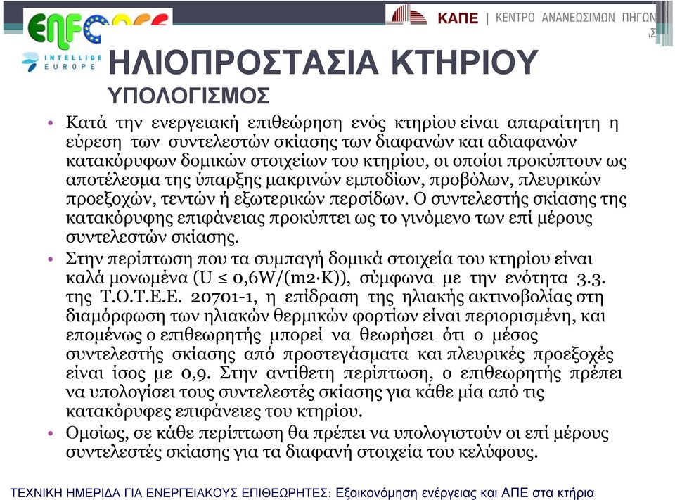 Ο συντελεστής σκίασης της κατακόρυφης επιφάνειας προκύπτει ως το γινόμενο των επί μέρους συντελεστών σκίασης.