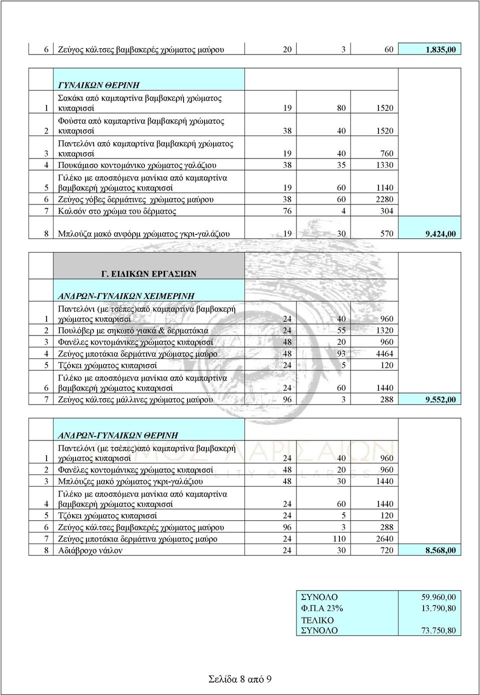 γαλάζιου 8 0 βαμβακερή χρώματος κυπαρισσί 9 60 40 6 Ζεύγος γόβες δερμάτινες χρώματος μαύρου 8 60 80 7 Καλσόν στο χρώμα του δέρματος 76 4 04 8 Μπλούζα μακό ανφόρμ χρώματος γκρι-γαλάζιου 9 0 70 9.