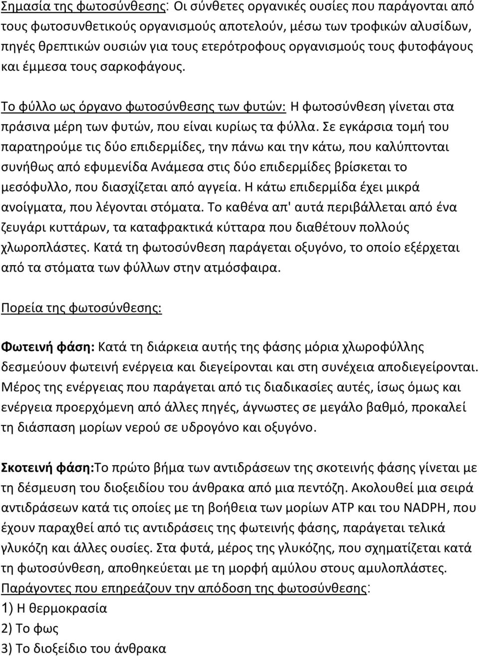 Σε εγκάρσια τομή του παρατηρούμε τις δύο επιδερμίδες, την πάνω και την κάτω, που καλύπτονται συνήθως από εφυμενίδα Ανάμεσα στις δύο επιδερμίδες βρίσκεται το μεσόφυλλο, που διασχίζεται από αγγεία.