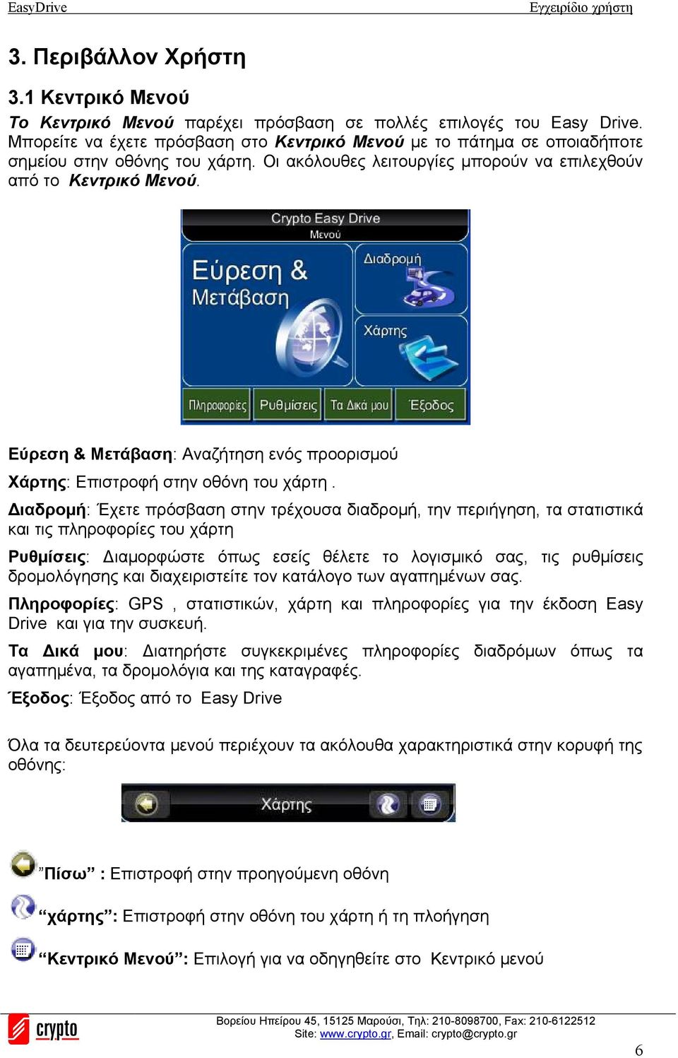 Εύρεση & Μετάβαση: Αναζήτηση ενός προορισμού Χάρτης: Επιστροφή στην οθόνη του χάρτη.