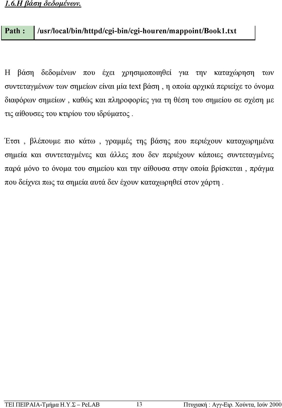 καθώς και πληροφορίες για τη θέση του σημείου σε σχέση με τις αίθουσες του κτιρίου του ιδρύματος.